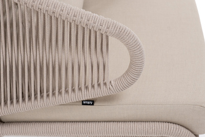 "Милан" кресло плетеное из роупа, каркас алюминий белый муар, роуп бежевый круглый, ткань бежевая 052